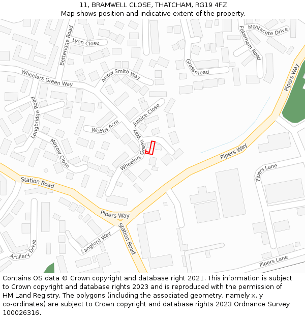 11, BRAMWELL CLOSE, THATCHAM, RG19 4FZ: Location map and indicative extent of plot