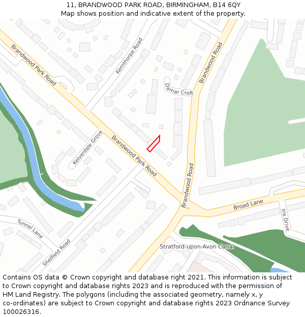 11, BRANDWOOD PARK ROAD, BIRMINGHAM, B14 6QY: Location map and indicative extent of plot