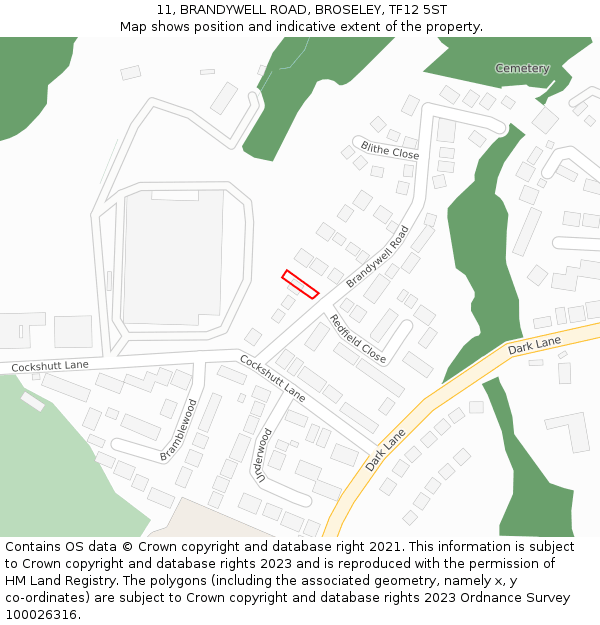 11, BRANDYWELL ROAD, BROSELEY, TF12 5ST: Location map and indicative extent of plot