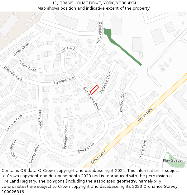 11, BRANSHOLME DRIVE, YORK, YO30 4XN: Location map and indicative extent of plot