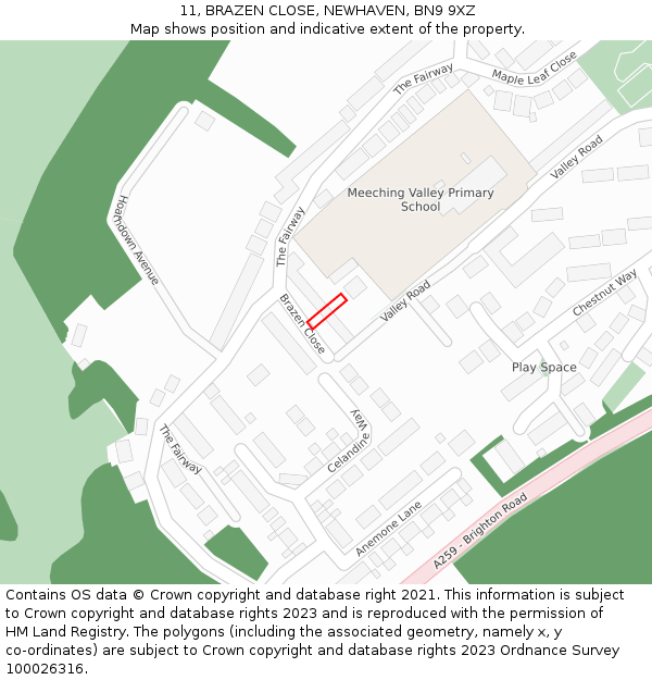 11, BRAZEN CLOSE, NEWHAVEN, BN9 9XZ: Location map and indicative extent of plot