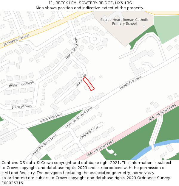 11, BRECK LEA, SOWERBY BRIDGE, HX6 1BS: Location map and indicative extent of plot