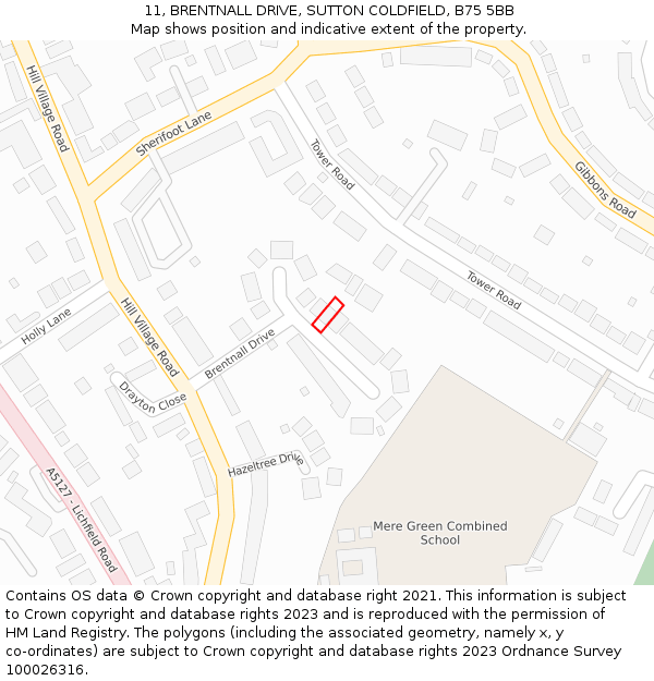 11, BRENTNALL DRIVE, SUTTON COLDFIELD, B75 5BB: Location map and indicative extent of plot