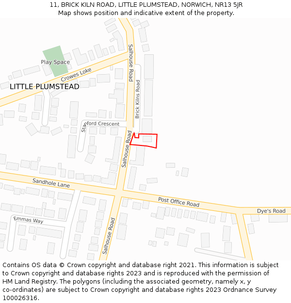 11, BRICK KILN ROAD, LITTLE PLUMSTEAD, NORWICH, NR13 5JR: Location map and indicative extent of plot