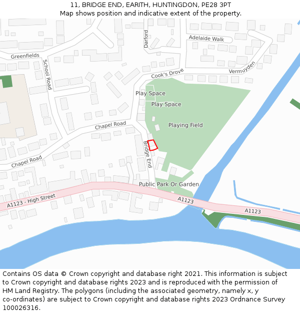 11, BRIDGE END, EARITH, HUNTINGDON, PE28 3PT: Location map and indicative extent of plot