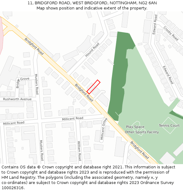 11, BRIDGFORD ROAD, WEST BRIDGFORD, NOTTINGHAM, NG2 6AN: Location map and indicative extent of plot