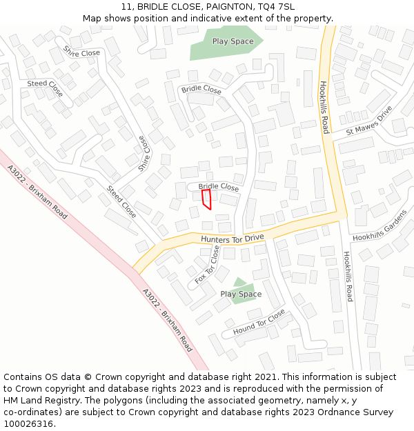 11, BRIDLE CLOSE, PAIGNTON, TQ4 7SL: Location map and indicative extent of plot