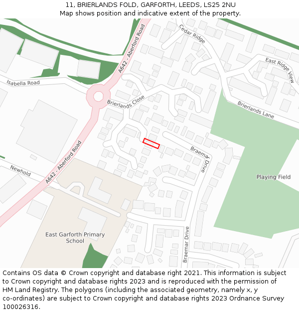 11, BRIERLANDS FOLD, GARFORTH, LEEDS, LS25 2NU: Location map and indicative extent of plot