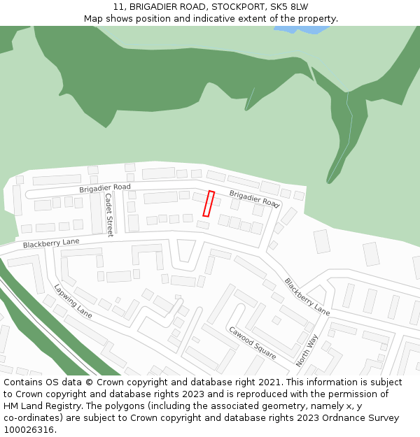 11, BRIGADIER ROAD, STOCKPORT, SK5 8LW: Location map and indicative extent of plot