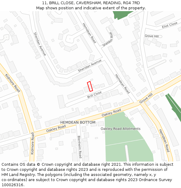 11, BRILL CLOSE, CAVERSHAM, READING, RG4 7RD: Location map and indicative extent of plot