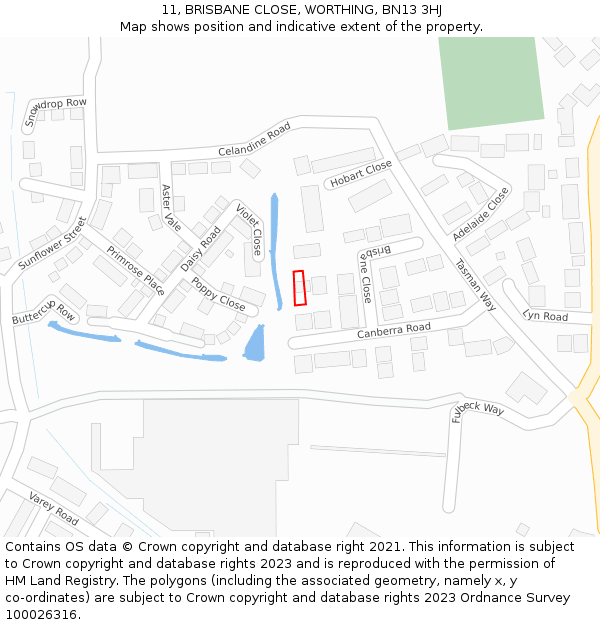 11, BRISBANE CLOSE, WORTHING, BN13 3HJ: Location map and indicative extent of plot