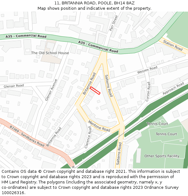 11, BRITANNIA ROAD, POOLE, BH14 8AZ: Location map and indicative extent of plot