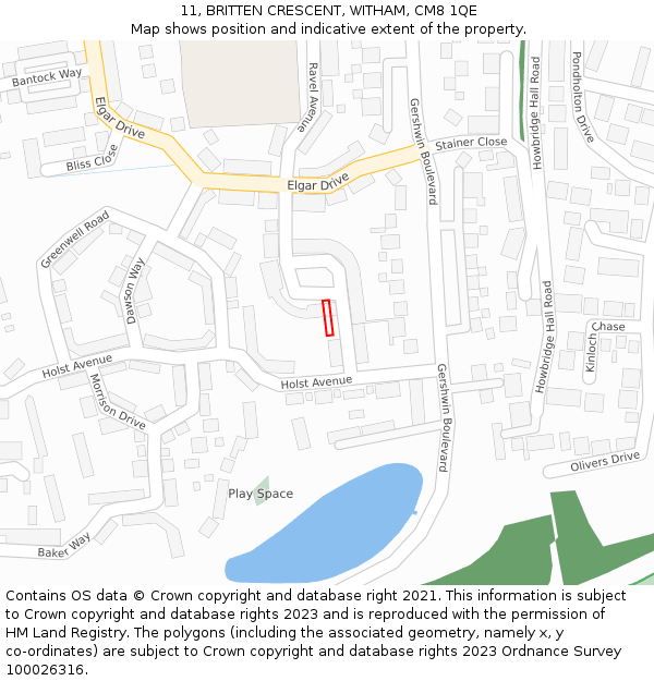 11, BRITTEN CRESCENT, WITHAM, CM8 1QE: Location map and indicative extent of plot