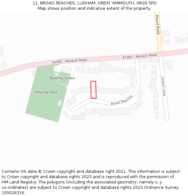 11, BROAD REACHES, LUDHAM, GREAT YARMOUTH, NR29 5PD: Location map and indicative extent of plot