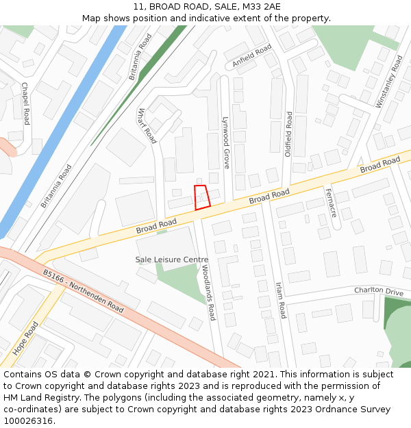 11, BROAD ROAD, SALE, M33 2AE: Location map and indicative extent of plot