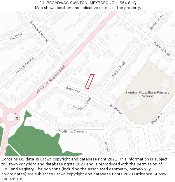 11, BROADWAY, SWINTON, MEXBOROUGH, S64 8HQ: Location map and indicative extent of plot