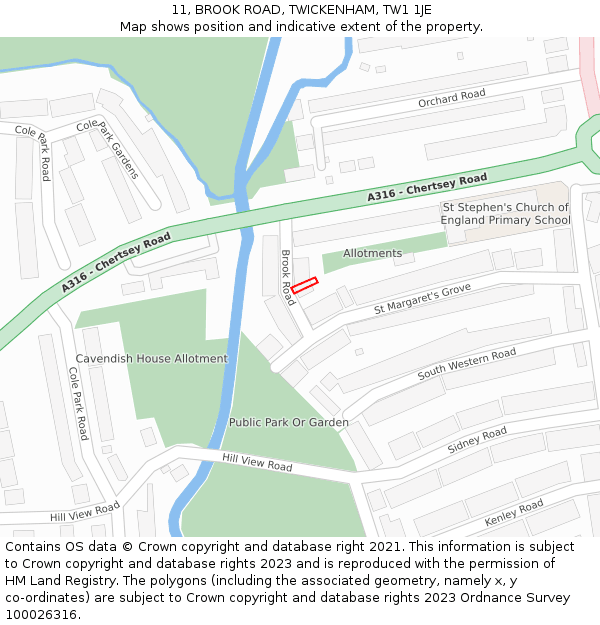 11, BROOK ROAD, TWICKENHAM, TW1 1JE: Location map and indicative extent of plot