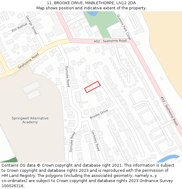 11, BROOKE DRIVE, MABLETHORPE, LN12 2DA: Location map and indicative extent of plot