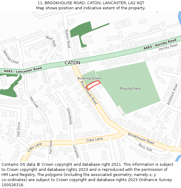 11, BROOKHOUSE ROAD, CATON, LANCASTER, LA2 9QT: Location map and indicative extent of plot