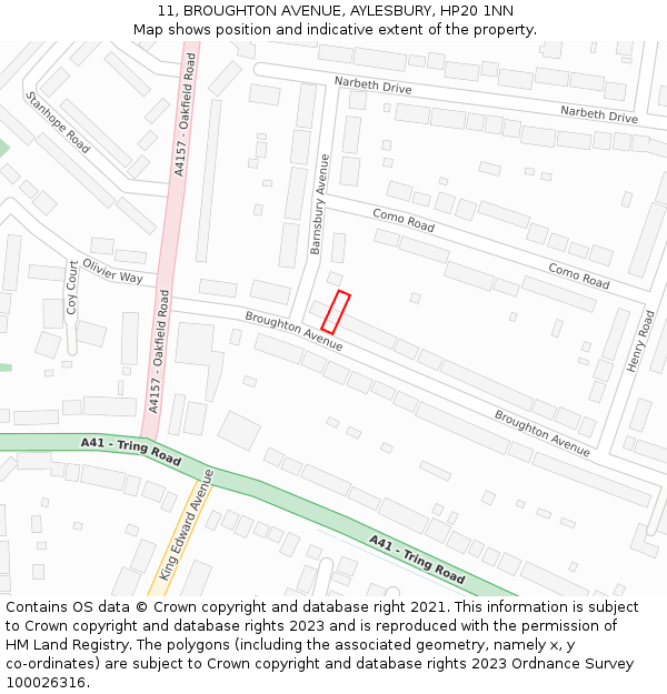 11, BROUGHTON AVENUE, AYLESBURY, HP20 1NN: Location map and indicative extent of plot