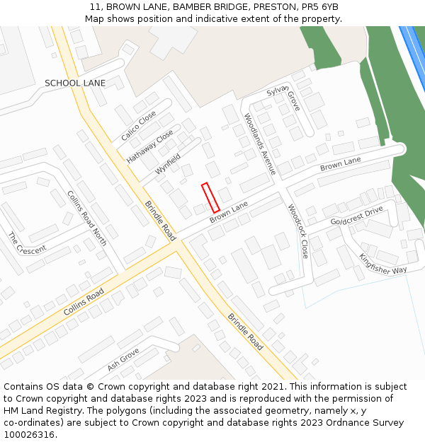 11, BROWN LANE, BAMBER BRIDGE, PRESTON, PR5 6YB: Location map and indicative extent of plot
