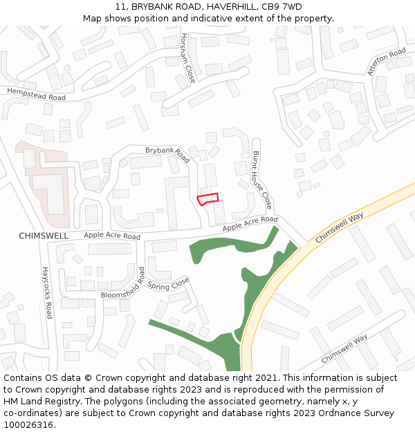 11, BRYBANK ROAD, HAVERHILL, CB9 7WD: Location map and indicative extent of plot