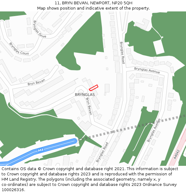 11, BRYN BEVAN, NEWPORT, NP20 5QH: Location map and indicative extent of plot