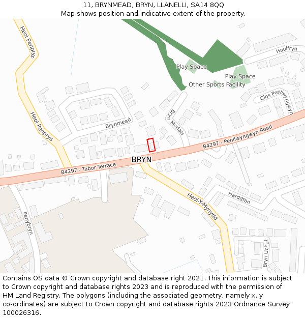 11, BRYNMEAD, BRYN, LLANELLI, SA14 8QQ: Location map and indicative extent of plot