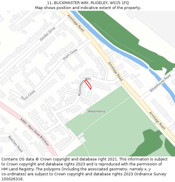 11, BUCKMASTER WAY, RUGELEY, WS15 1FQ: Location map and indicative extent of plot