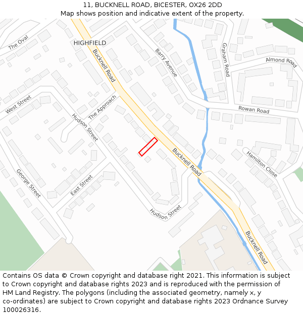 11, BUCKNELL ROAD, BICESTER, OX26 2DD: Location map and indicative extent of plot