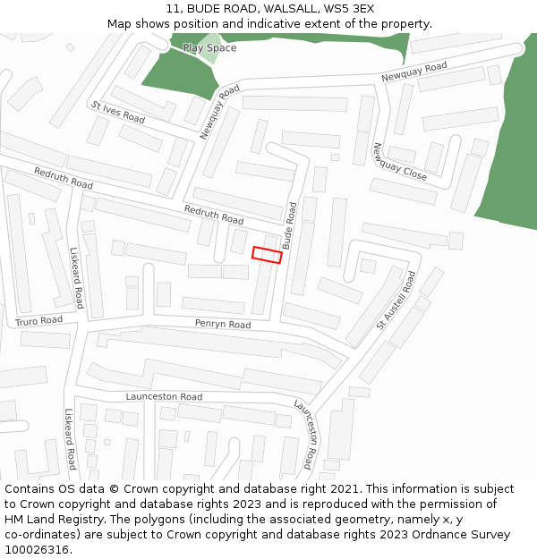 11, BUDE ROAD, WALSALL, WS5 3EX: Location map and indicative extent of plot