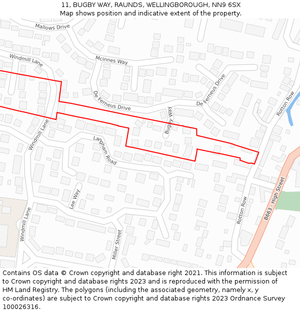 11, BUGBY WAY, RAUNDS, WELLINGBOROUGH, NN9 6SX: Location map and indicative extent of plot