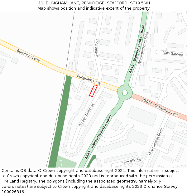 11, BUNGHAM LANE, PENKRIDGE, STAFFORD, ST19 5NH: Location map and indicative extent of plot