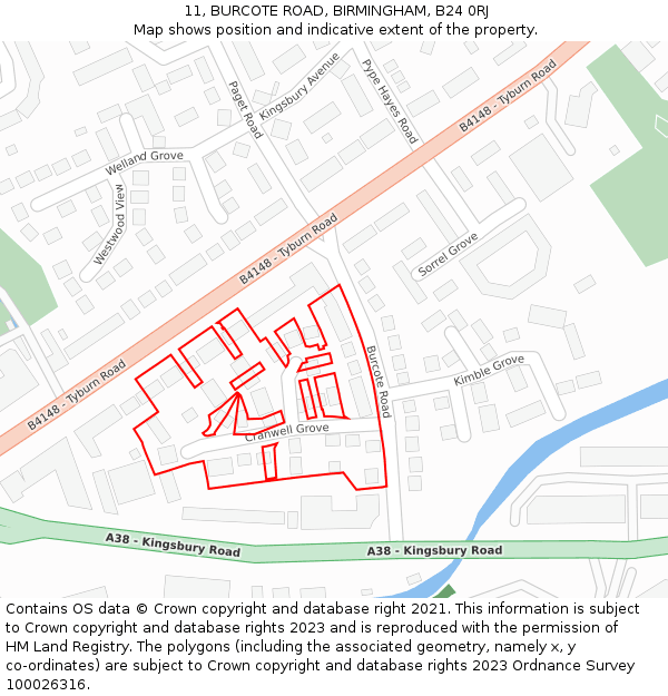 11, BURCOTE ROAD, BIRMINGHAM, B24 0RJ: Location map and indicative extent of plot