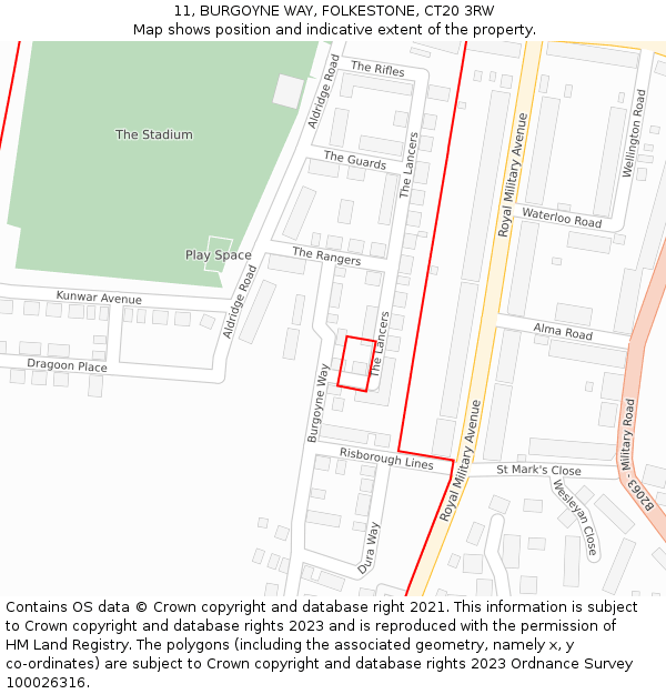 11, BURGOYNE WAY, FOLKESTONE, CT20 3RW: Location map and indicative extent of plot