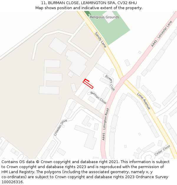 11, BURMAN CLOSE, LEAMINGTON SPA, CV32 6HU: Location map and indicative extent of plot