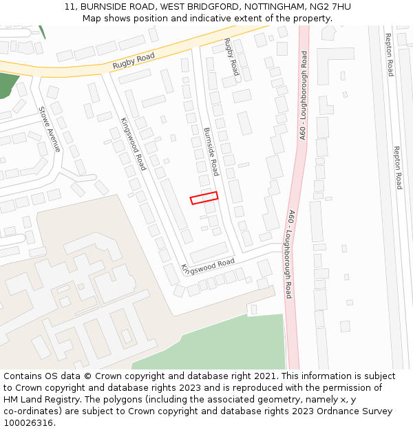 11, BURNSIDE ROAD, WEST BRIDGFORD, NOTTINGHAM, NG2 7HU: Location map and indicative extent of plot