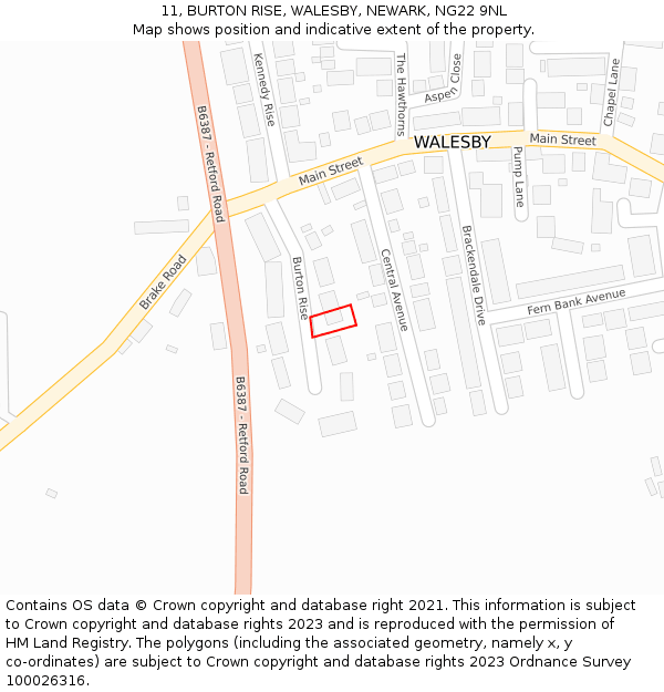 11, BURTON RISE, WALESBY, NEWARK, NG22 9NL: Location map and indicative extent of plot