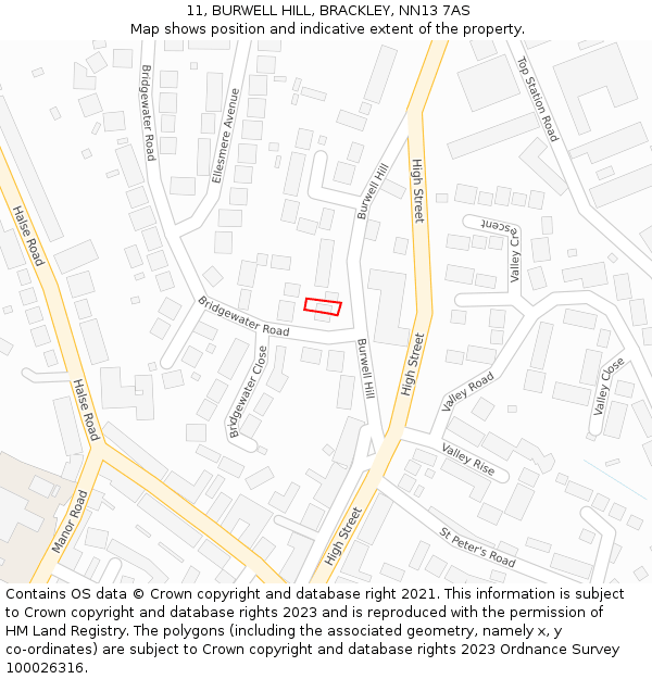 11, BURWELL HILL, BRACKLEY, NN13 7AS: Location map and indicative extent of plot