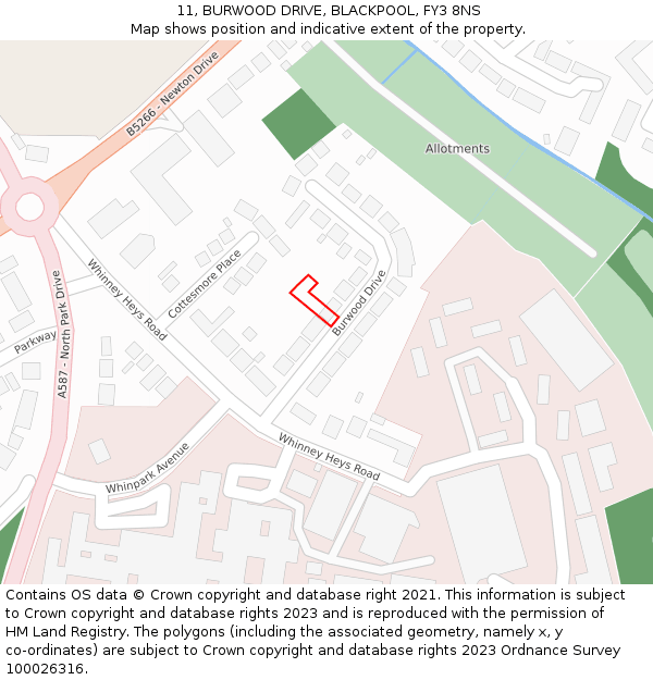 11, BURWOOD DRIVE, BLACKPOOL, FY3 8NS: Location map and indicative extent of plot