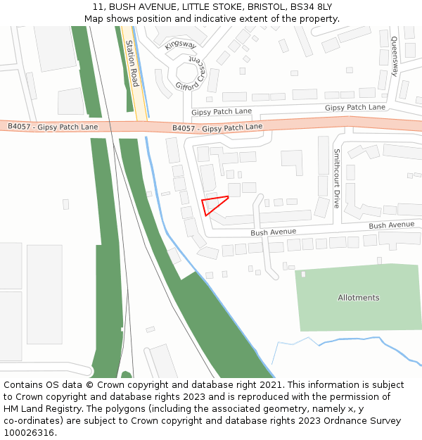 11, BUSH AVENUE, LITTLE STOKE, BRISTOL, BS34 8LY: Location map and indicative extent of plot