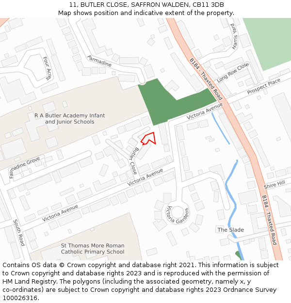11, BUTLER CLOSE, SAFFRON WALDEN, CB11 3DB: Location map and indicative extent of plot