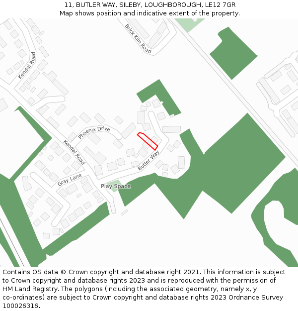 11, BUTLER WAY, SILEBY, LOUGHBOROUGH, LE12 7GR: Location map and indicative extent of plot