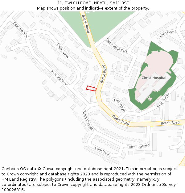 11, BWLCH ROAD, NEATH, SA11 3SF: Location map and indicative extent of plot