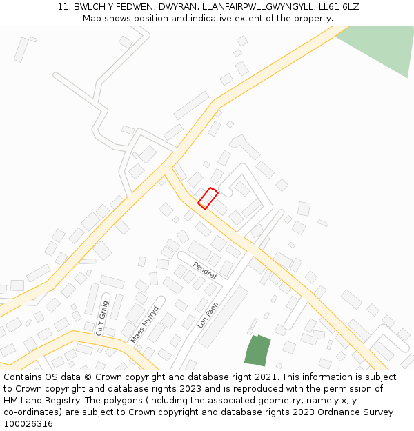 11, BWLCH Y FEDWEN, DWYRAN, LLANFAIRPWLLGWYNGYLL, LL61 6LZ: Location map and indicative extent of plot