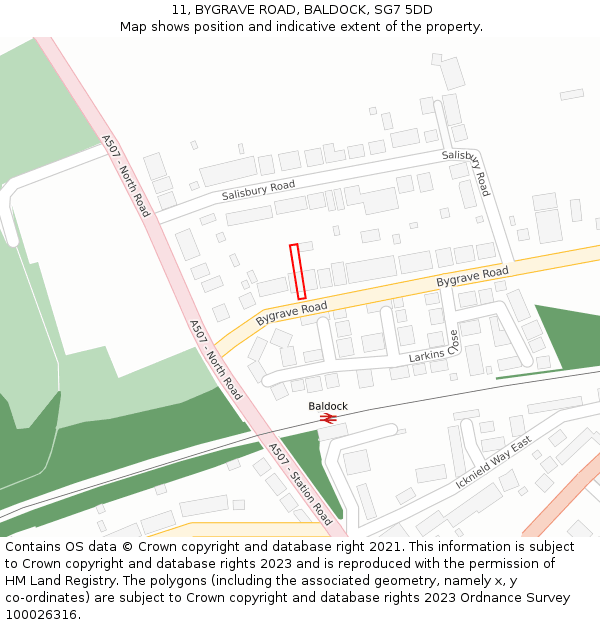 11, BYGRAVE ROAD, BALDOCK, SG7 5DD: Location map and indicative extent of plot
