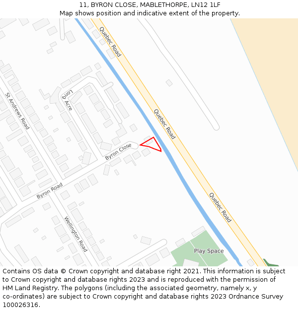 11, BYRON CLOSE, MABLETHORPE, LN12 1LF: Location map and indicative extent of plot