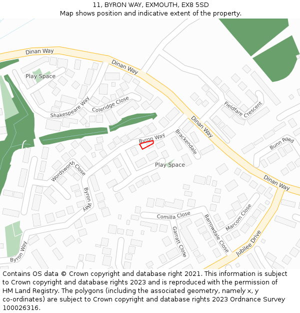 11, BYRON WAY, EXMOUTH, EX8 5SD: Location map and indicative extent of plot