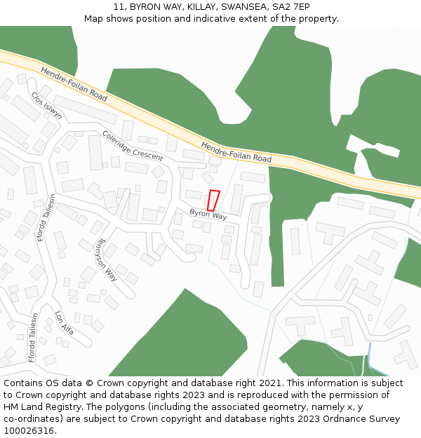 11, BYRON WAY, KILLAY, SWANSEA, SA2 7EP: Location map and indicative extent of plot