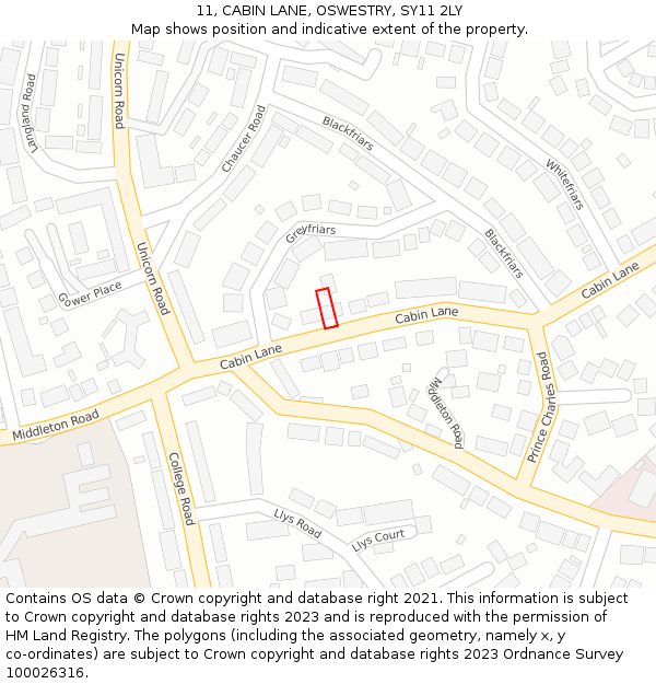 11, CABIN LANE, OSWESTRY, SY11 2LY: Location map and indicative extent of plot